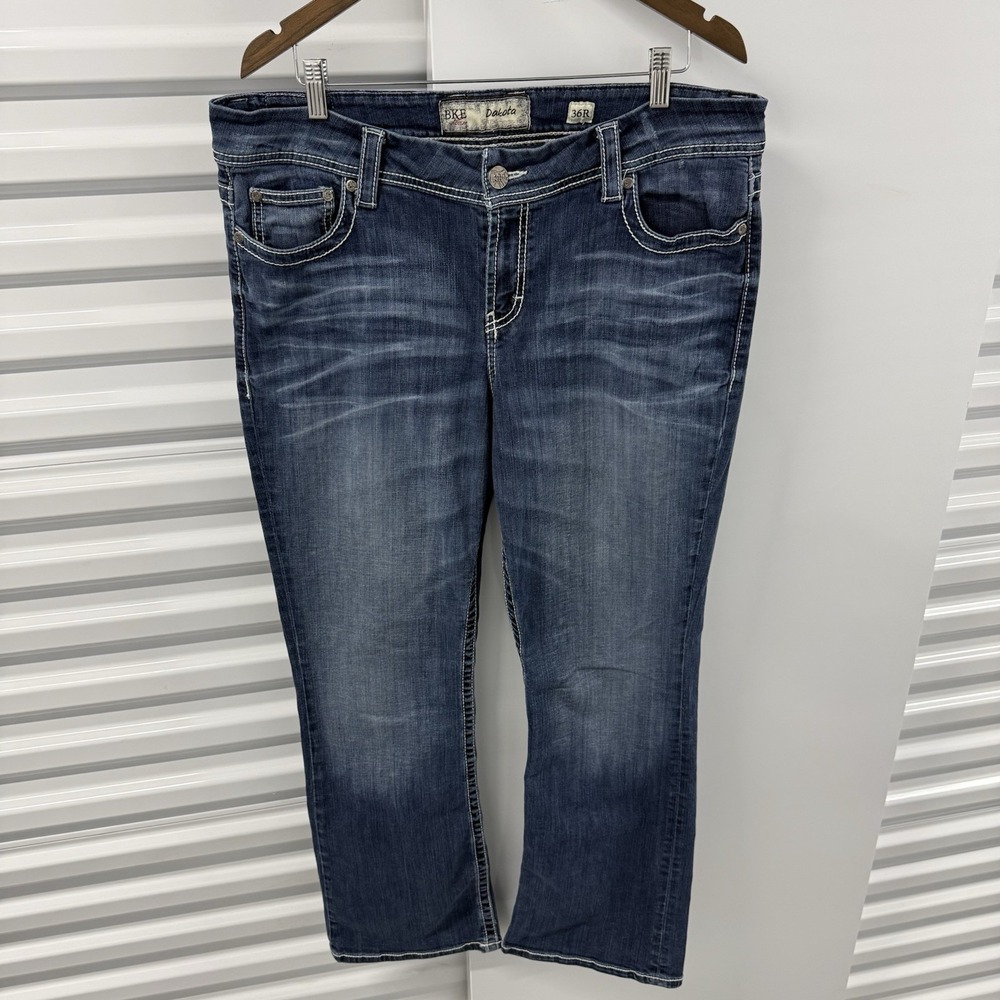 BKE Dakota Jeans Womens 36R Bootcut Blue Thick Stitch 39x30.5